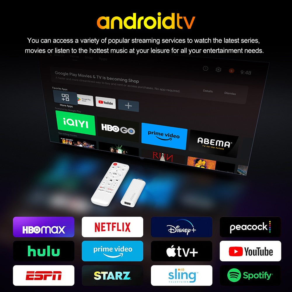 TV Stick H96 Max H313 s Androidem 14, 2 GB RAM, 16 GB ROM, čtyřjádrový procesor ARM Cortex A53, 4K UHD, WiFi 6, vestavěný Chromecast, hry z Google Play, 1*HDMI, 1*USB 2.0