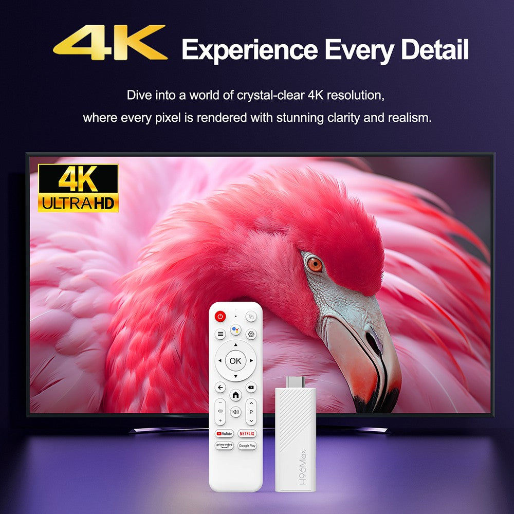 TV Stick H96 Max H313 s Androidem 14, 2 GB RAM, 16 GB ROM, čtyřjádrový procesor ARM Cortex A53, 4K UHD, WiFi 6, vestavěný Chromecast, hry z Google Play, 1*HDMI, 1*USB 2.0