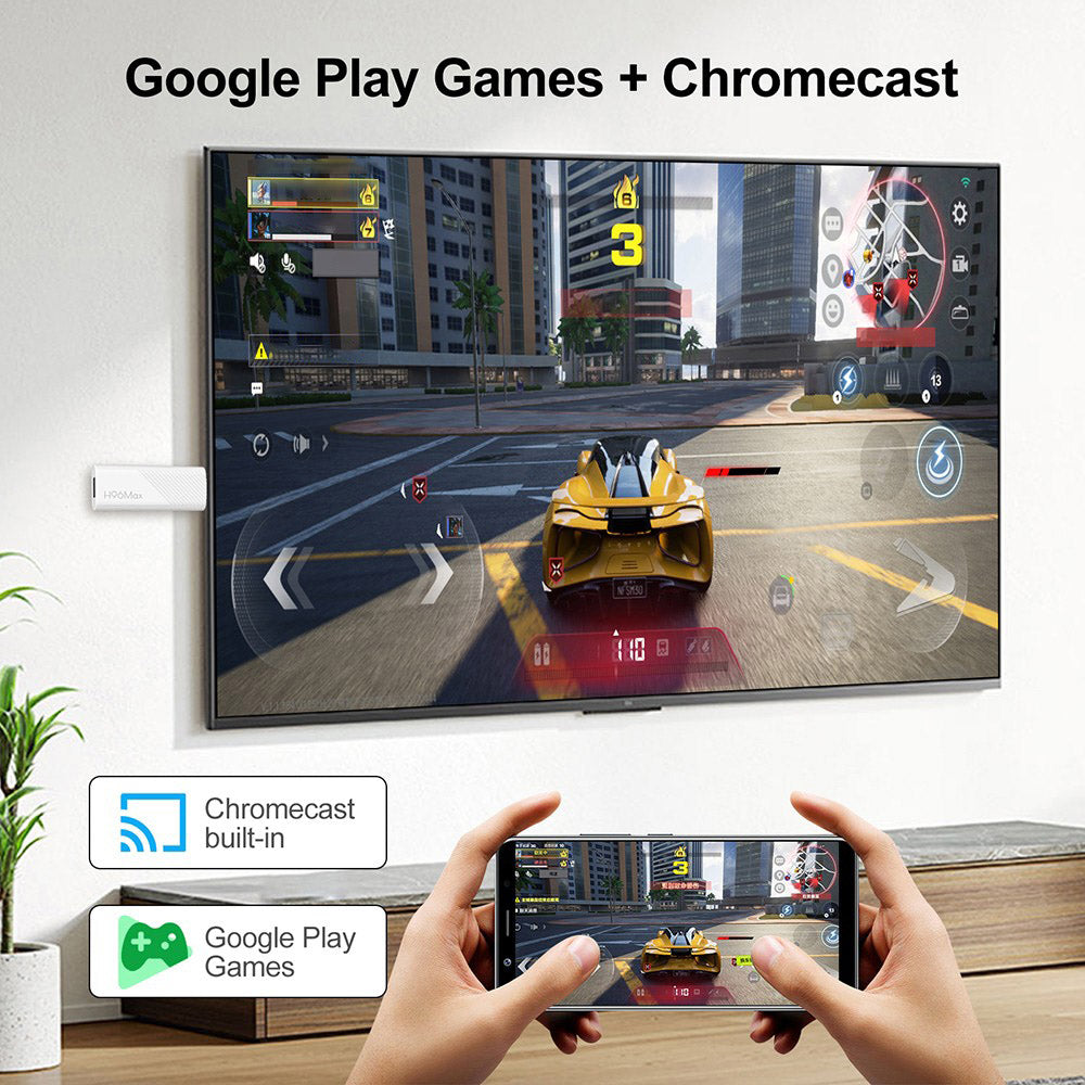 TV Stick H96 Max H313 s Androidem 14, 2 GB RAM, 16 GB ROM, čtyřjádrový procesor ARM Cortex A53, 4K UHD, WiFi 6, vestavěný Chromecast, hry z Google Play, 1*HDMI, 1*USB 2.0