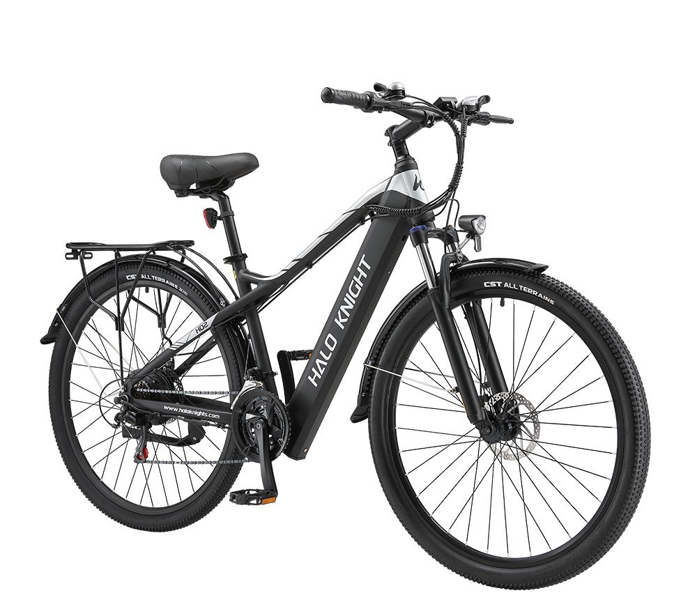 Elektrokolo Halo Knight H02, bezkartáčový motor 750 W, baterie 48 V 16 Ah, pneumatiky 29*2,1 palce, maximální rychlost 50 km/h, maximální dojezd 60 km, řazení Shimano 21 rychlostí, mechanická kotoučová brzda - černá