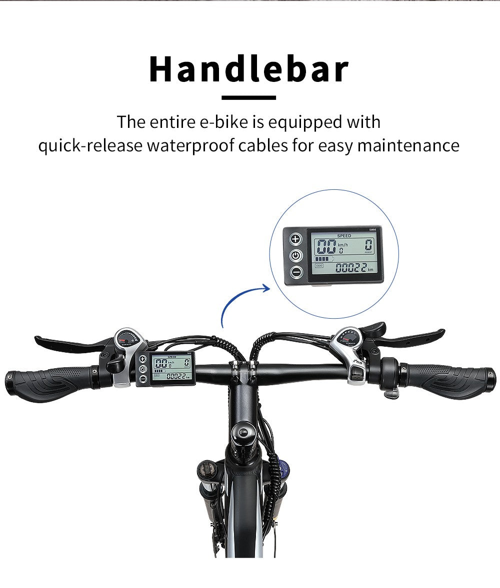 Elektrokolo Halo Knight H02, bezkartáčový motor 750 W, baterie 48 V 16 Ah, pneumatiky 29*2,1 palce, maximální rychlost 50 km/h, maximální dojezd 60 km, řazení Shimano 21 rychlostí, mechanická kotoučová brzda - černá