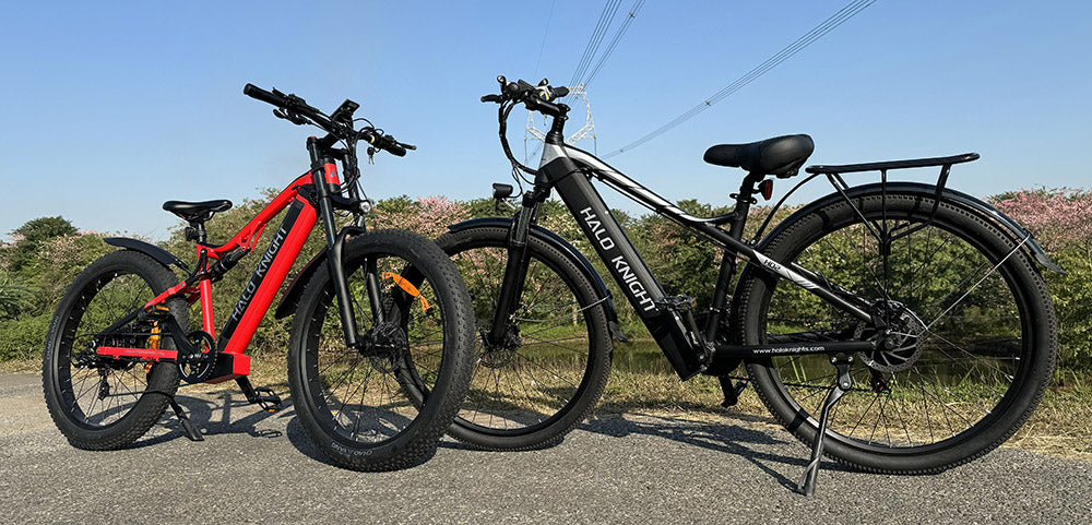 Elektrokolo Halo Knight H03, motor 1000 W, baterie 48 V 19,2 Ah, pneumatiky 27,5*3,0 palce, maximální rychlost 50 km/h, maximální dojezd 90 km, hydraulické brzdy, řazení Shimano 7 rychlostí - červené