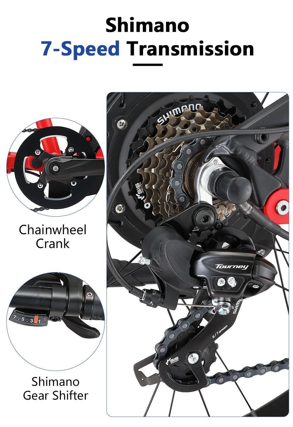 Elektrokolo Halo Knight H03, motor 1000 W, baterie 48 V 19,2 Ah, pneumatiky 27,5*3,0 palce, maximální rychlost 50 km/h, maximální dojezd 90 km, hydraulické brzdy, řazení Shimano 7 rychlostí - červené