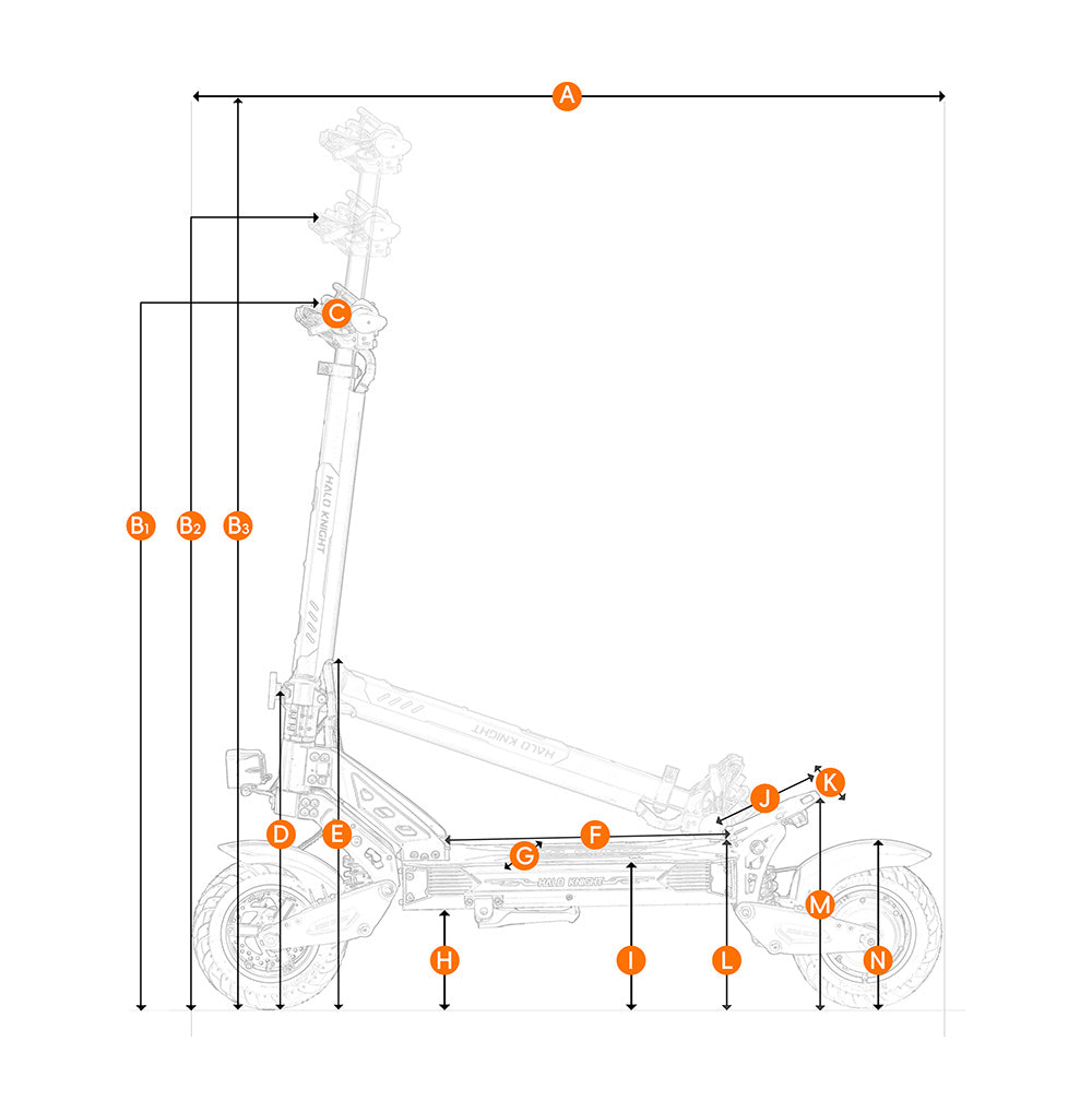 Elektrická koloběžka Halo Knight T102, motor 1200 W, baterie 52 V 21 Ah, 10palcové pneumatiky, maximální rychlost 50 km/h, dojezd 45 km, dvojité kotoučové brzdy, dvojité odpružení