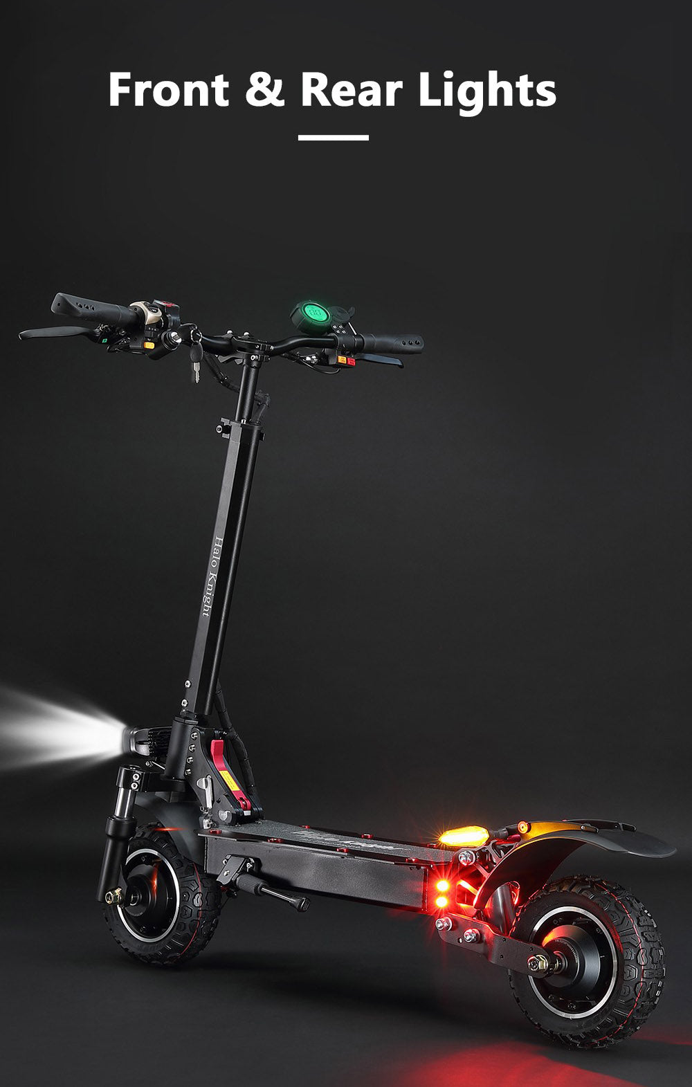 Elektrická koloběžka Halo Knight T104, 10palcové terénní pneumatiky, motor 1000 W * 2, maximální rychlost 65 km/h, dálkové ovládání, baterie 52 V 21 Ah, dojezd 45 km - černá