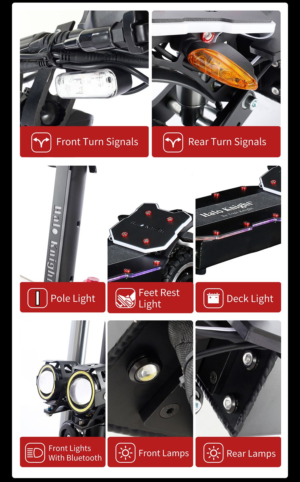 Elektrická koloběžka Halo Knight T107 Pro 11'', terénní pneumatiky, 3000 W * 2, dvojitý motor, maximální rychlost 95 km/h, baterie 60 V, 38,4 Ah, dojezd 80 km