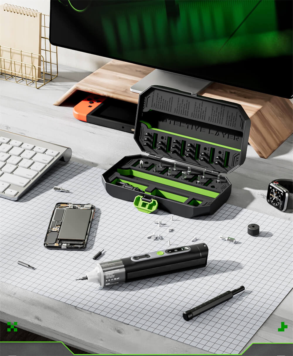 Sada elektrických šroubováků Hanboost ES01 35 v 1, akumulátorový přesný nástroj s magnetickými bity, manuální a elektrický režim, 4 točivé momenty, 4 LED diody, pro opravy počítačů, telefonů, fotoaparátů, notebooků, hodinek a dronů