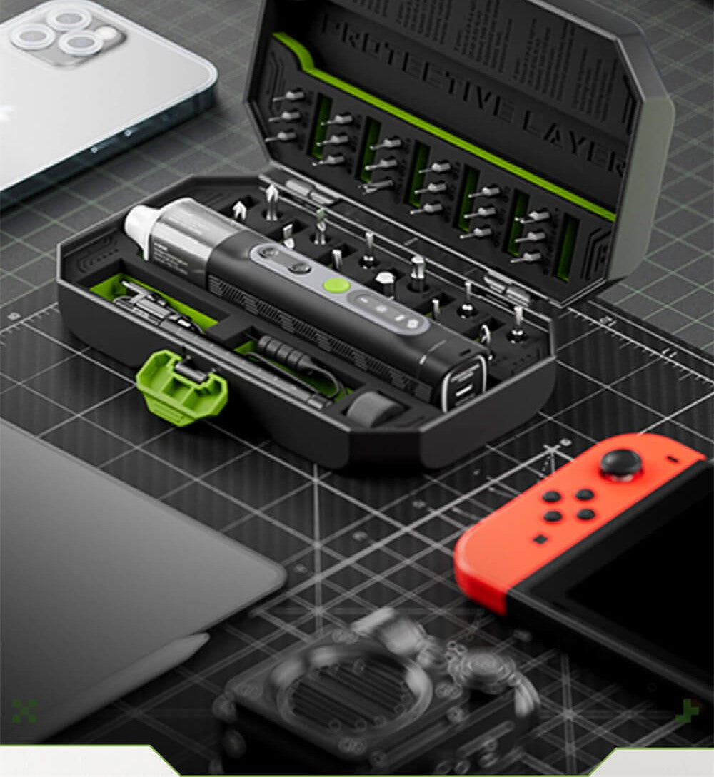 Sada elektrických šroubováků Hanboost ES01 35 v 1, akumulátorový přesný nástroj s magnetickými bity, manuální a elektrický režim, 4 točivé momenty, 4 LED diody, pro opravy počítačů, telefonů, fotoaparátů, notebooků, hodinek a dronů