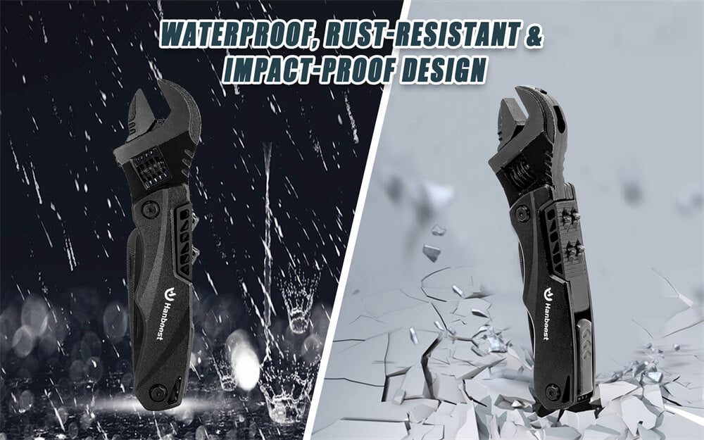 Hanboost M1 12 v 1 multifunkční klíč, kempingové vybavení, víceúčelový kapesní gadget, se šroubovákem, řezací pilou, otvírákem na lahve pro údržbu, kempování, kutily a dárky