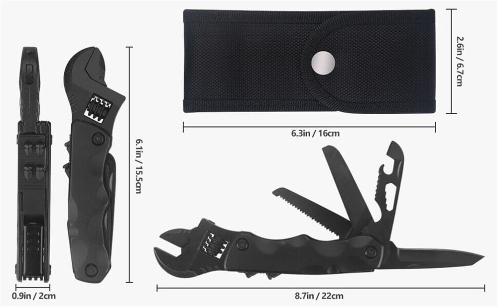 Hanboost M1 12 v 1 multifunkční klíč, kempingové vybavení, víceúčelový kapesní gadget, se šroubovákem, řezací pilou, otvírákem na lahve pro údržbu, kempování, kutily a dárky