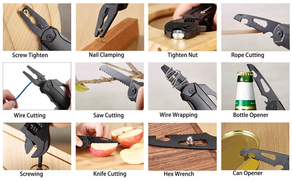 Hanboost 19 v 1 multifunkční klíč, víceúčelové kempingové vybavení, kapesní EDC vychytávka, nastavitelný klíč s kleštěmi, štípačka na drát, řezací pila, otvírák na lahve pro údržbu, kempování a kutily, dárek