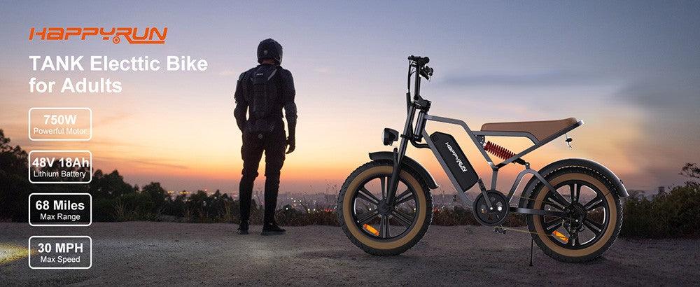 Elektrické kolo HAPPYRUN G60 20 palců, tlusté pneumatiky, 48V 750W, bezkartáčový motor, 48V 18Ah, vyměnitelná baterie, maximální rychlost 25 km/h