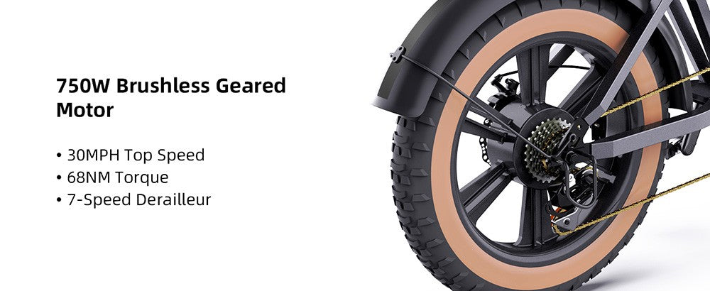 Elektrické kolo HAPPYRUN G60 20 palců, tlusté pneumatiky, 48V 750W, bezkartáčový motor, 48V 18Ah, vyměnitelná baterie, maximální rychlost 25 km/h