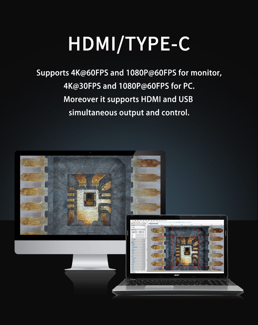 Mikroskopická kamera HAYEAR HY-6800, 4K FHD 60FPS, 1/1,2" SONY IMX585 C-Mount, průmyslový elektronický digitální mikroskop, pájení desek plošných spojů pro opravy telefonů