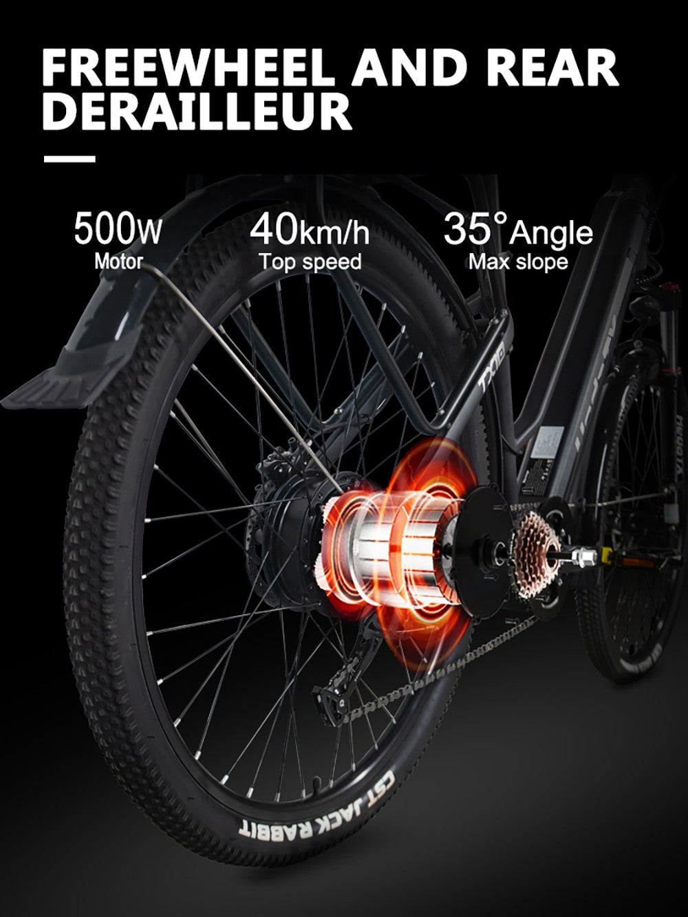 Elektrické kolo Heda TX TX10, motor 500 W, baterie 48 V 19,2 Ah, pneumatiky 27,5*2,4 palce, maximální rychlost 40 km/h, dojezd 80 km, hydraulická kotoučová brzda, tlumící přední vidlice, barevný LCD displej - šedá