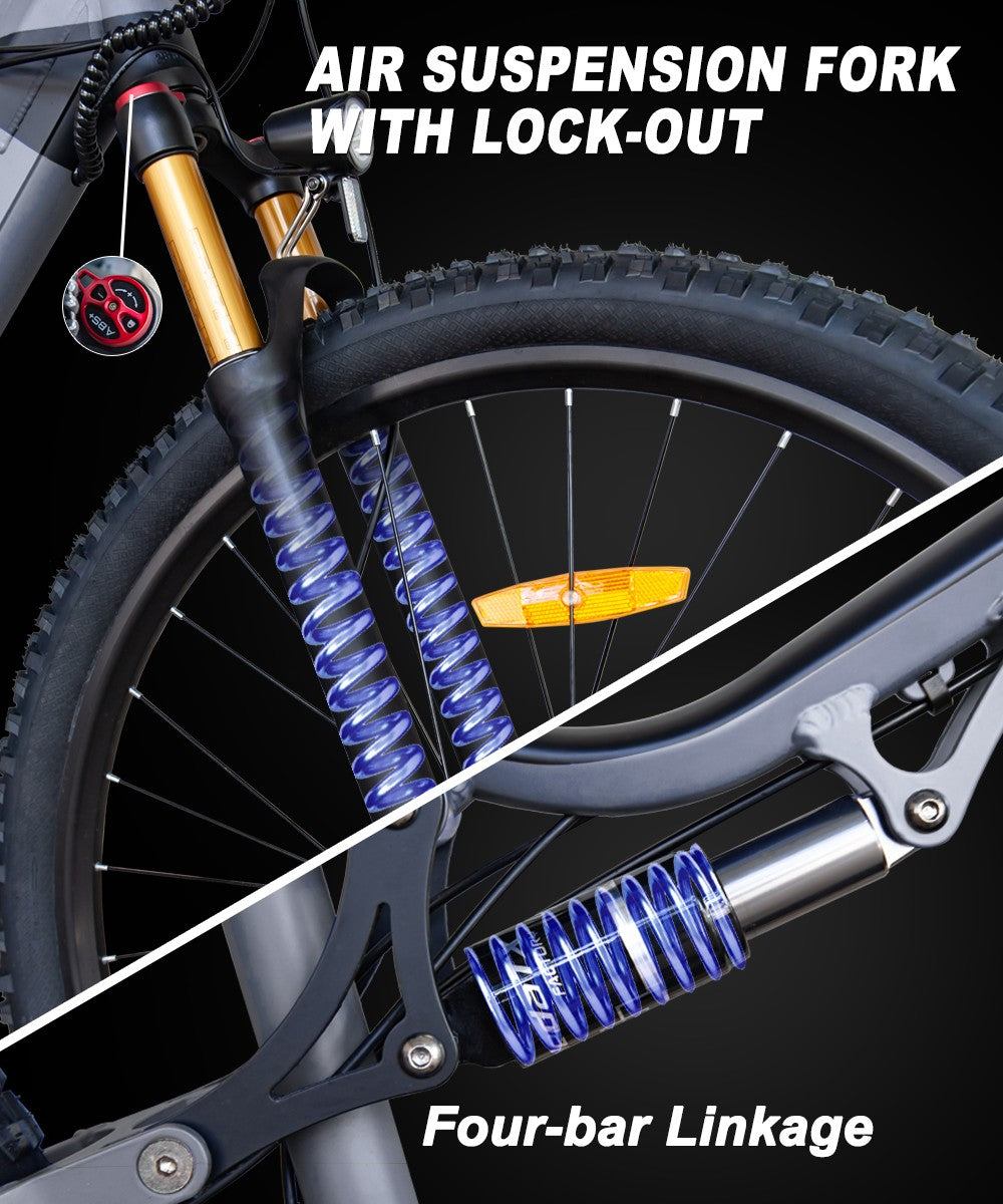 Elektrokolo Heda TX TX19, motor 1000 W, baterie 48 V 19,2 Ah, pneumatiky 29*2,4 palce, maximální rychlost 45 km/h, dojezd 70 km, hydraulické kotoučové brzdy, tlumící přední vidlice, barevný LCD displej, řazení Shimano 27 rychlostí - šedé