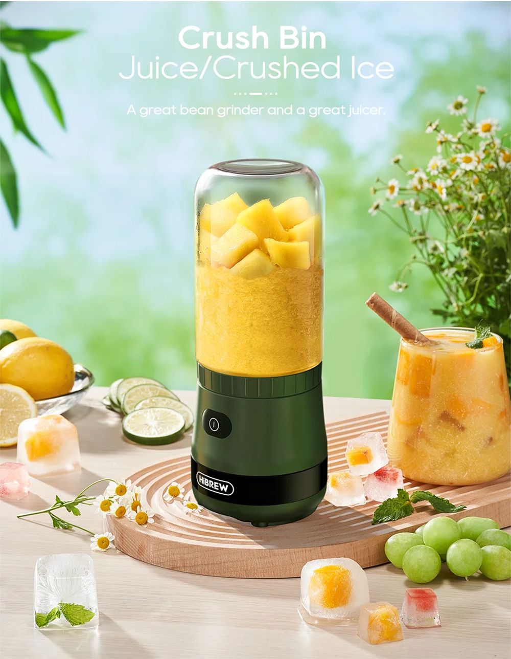 Mlýnek na kávu HiBREW G2 3v1, 2000mAh dvojitý šálek, mixéry na ovoce, odšťavňovače, mixér, drtič ledu, na kempování nebo cesty