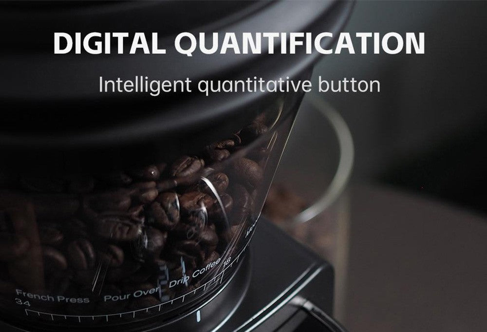 Elektrický mlýnek na kávu HiBREW G3, 34stupňová stupnice, zásobník na 210 g kávových zrn, zásobník na 100 g prášek, 48mm kónický mlecí kamen, antistatická funkce, manuální/automatický režim