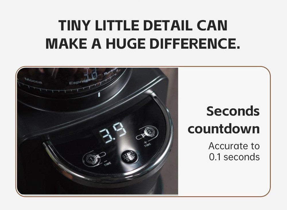 Elektrický mlýnek na kávu HiBREW G3, 34stupňová stupnice, zásobník na 210 g kávových zrn, zásobník na 100 g prášek, 48mm kónický mlecí kamen, antistatická funkce, manuální/automatický režim