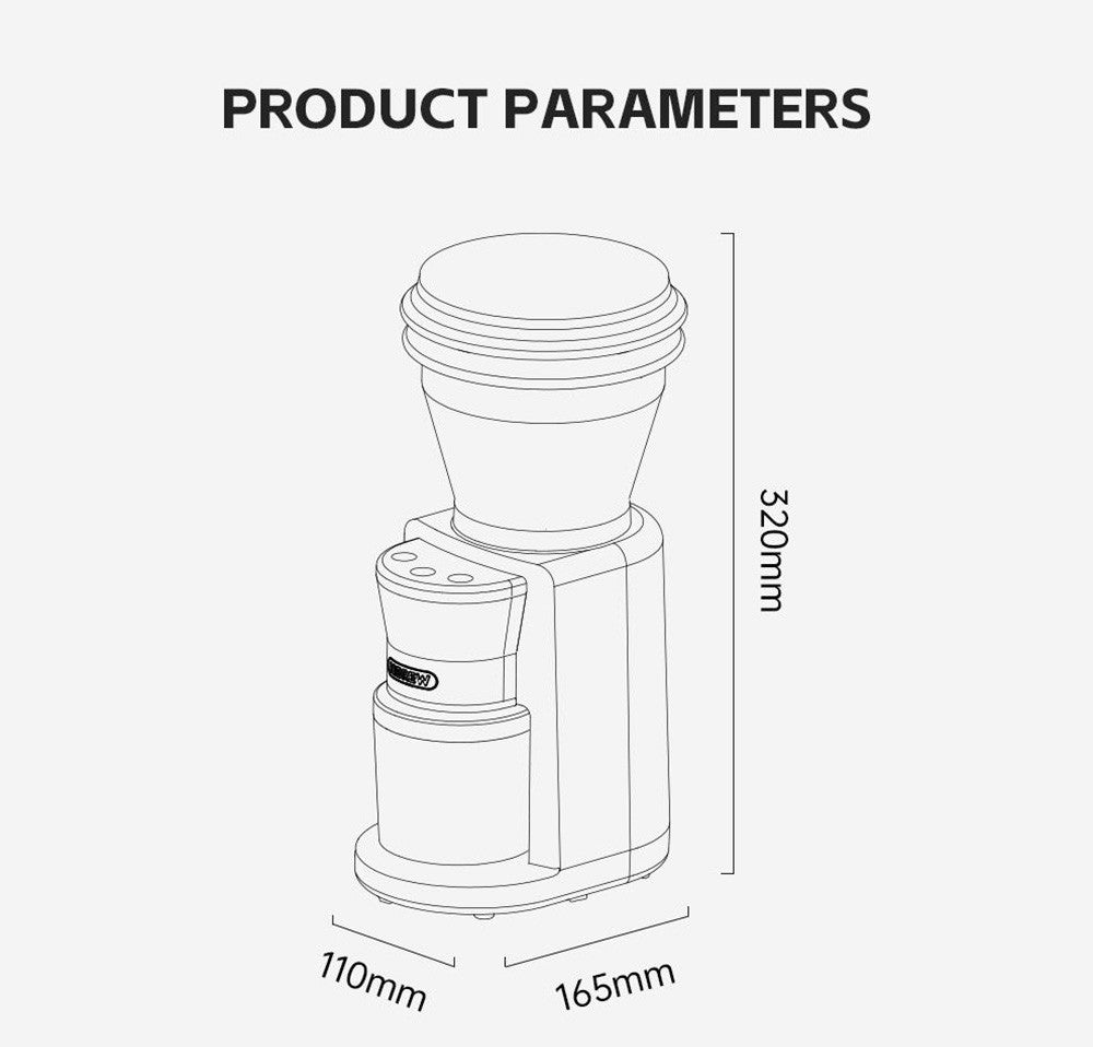 Elektrický mlýnek na kávu HiBREW G3, 34stupňová stupnice, zásobník na 210 g kávových zrn, zásobník na 100 g prášek, 48mm kónický mlecí kamen, antistatická funkce, manuální/automatický režim