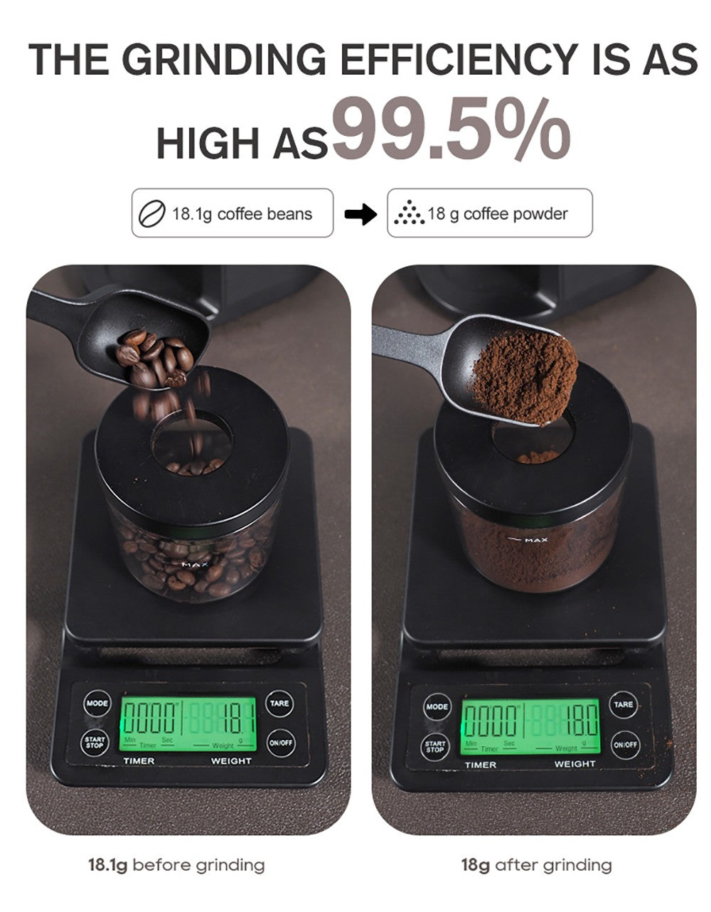 Mlýnek na kávu HiBREW G3A, kónický mlecí strojek 40 mm, ventilátor, 31stupňová stupnice, paměť a antistatická funkce, manuální a automatický, vizuální ukládání kávových zrn, béžová