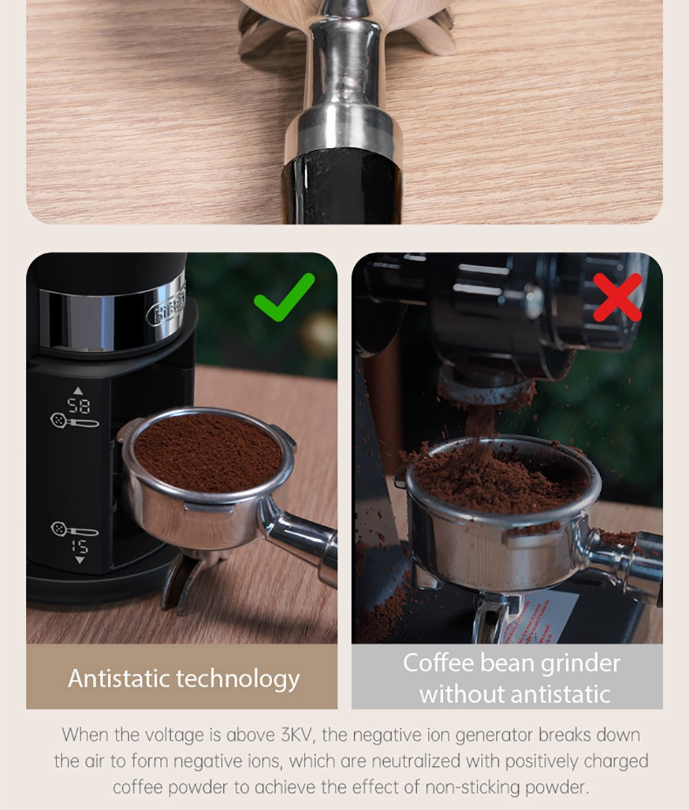 Mlýnek na kávu HiBREW G3A, kónický mlecí strojek 40 mm, ventilátor, 31stupňová stupnice, paměť a antistatická funkce, manuální a automatický, vizuální ukládání kávových zrn, béžová