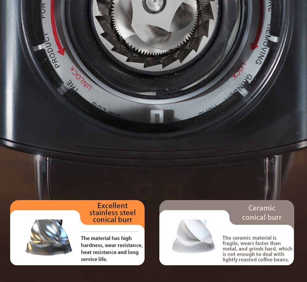 Mlýnek na kávu HiBREW G3A, kónický mlecí strojek 40 mm, ventilátor, 31stupňová stupnice, paměť a antistatická funkce, manuální a automatický, vizuální ukládání kávových zrn, béžová