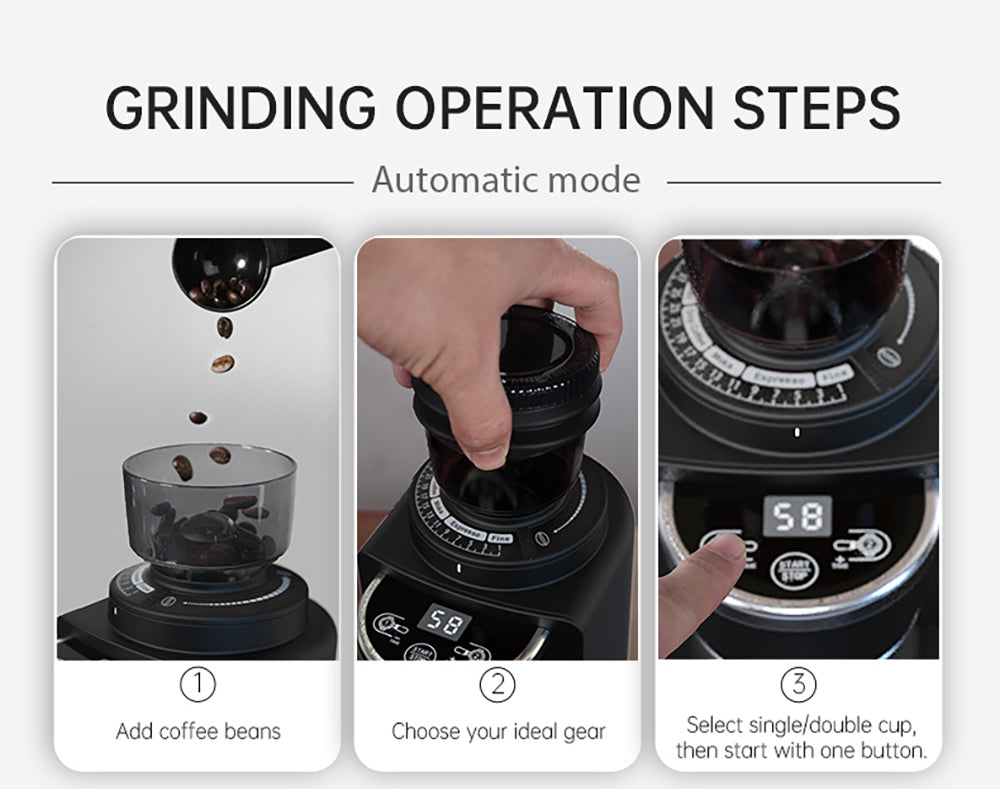 Mlýnek na kávu HiBREW G3A, kónický mlecí strojek 40 mm, ventilátor, 31stupňová stupnice, paměť a antistatická funkce, manuální a automatický, vizuální ukládání kávových zrn, béžová