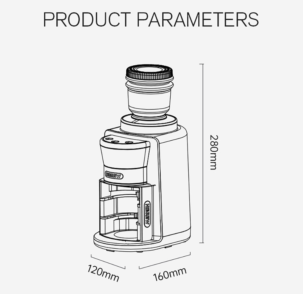 Mlýnek na kávu HiBREW G3A, kónický mlecí strojek 40 mm, ventilátor, 31stupňová stupnice, paměť a antistatická funkce, manuální a automatický, vizuální ukládání kávových zrn, béžová