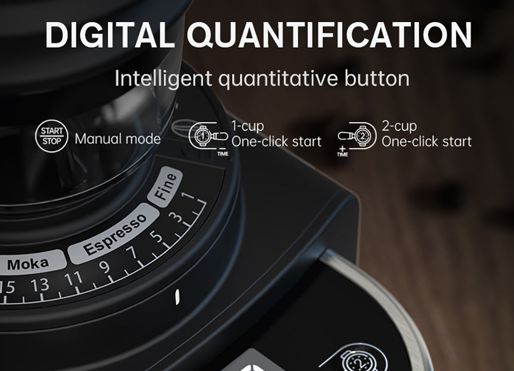 Mlýnek na kávu HiBREW G3A, kónický mlecí strojek 40 mm, ventilátor, 31stupňová stupnice, paměť a antistatická funkce, manuální a automatický, vizuální ukládání kávových zrn, béžová