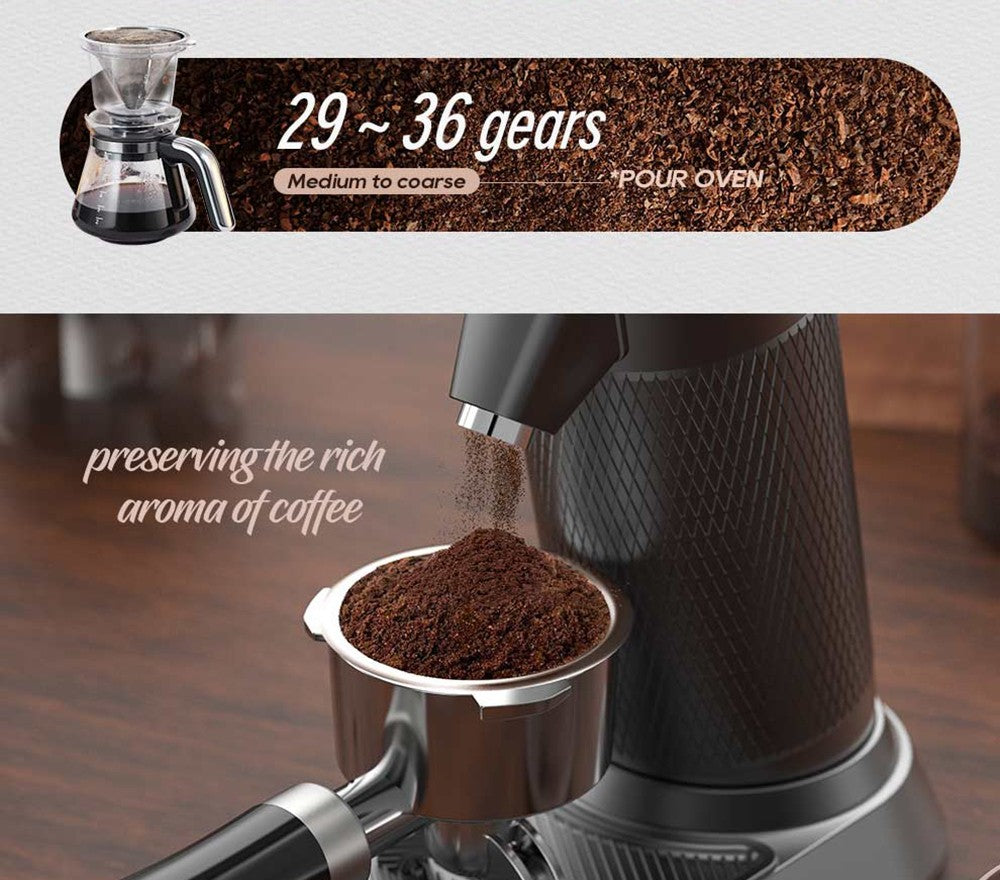 Elektrický mlýnek na kávu HiBREW G5, kónický mlecí strojek 48 mm, 36 převodů, nastavitelný mletí, pro espresso/tureckou/pour over/mocca/drip kávu