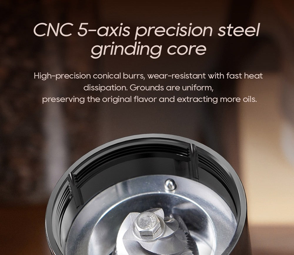 Elektrický mlýnek na kávu HiBREW G5, kónický mlecí strojek 48 mm, 36 převodů, nastavitelný mletí, pro espresso/tureckou/pour over/mocca/drip kávu