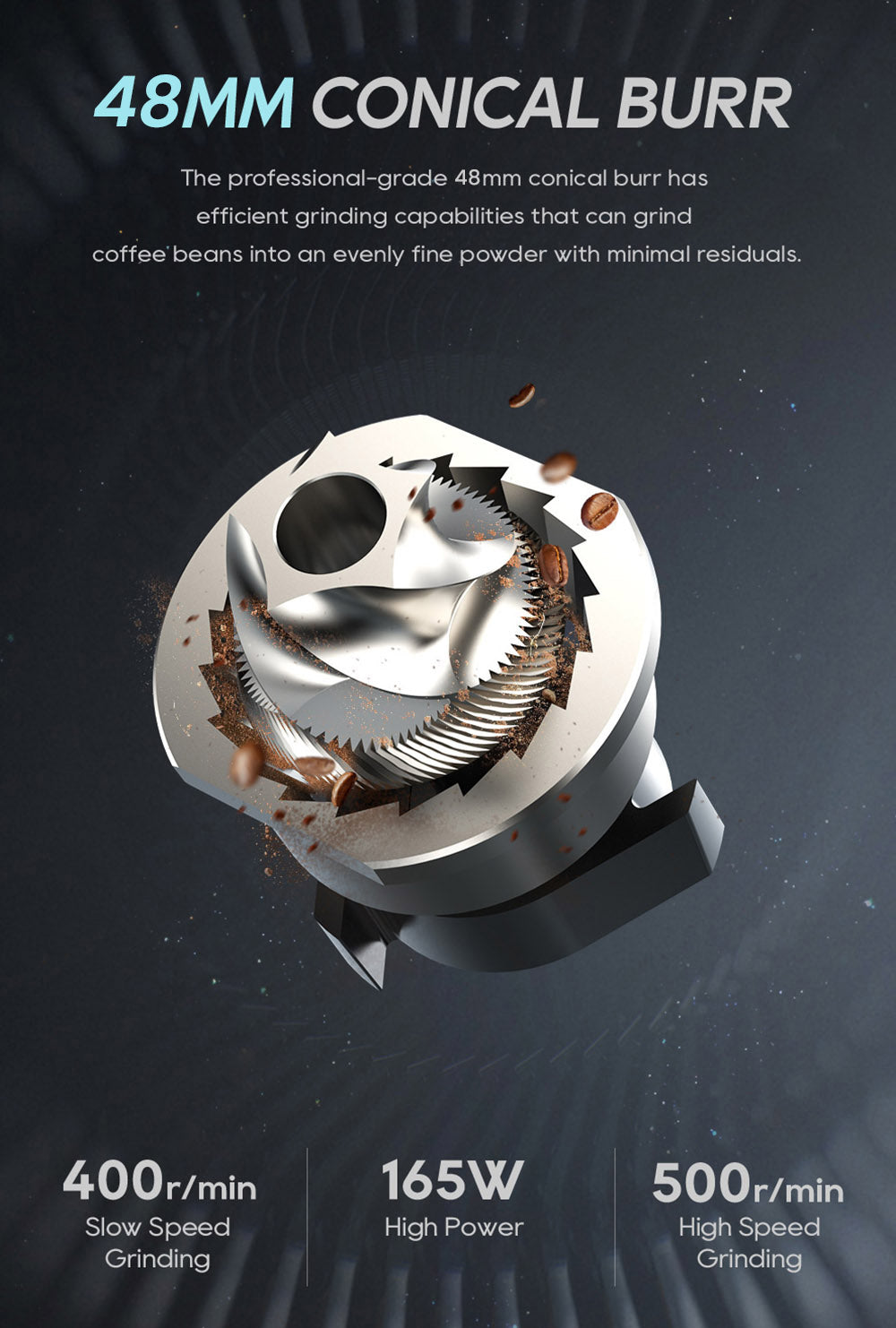 Elektrický mlýnek na kávu HiBREW G5, kónický mlecí strojek 48 mm, 36 převodů, nastavitelný mletí, pro espresso/tureckou/pour over/mocca/drip kávu