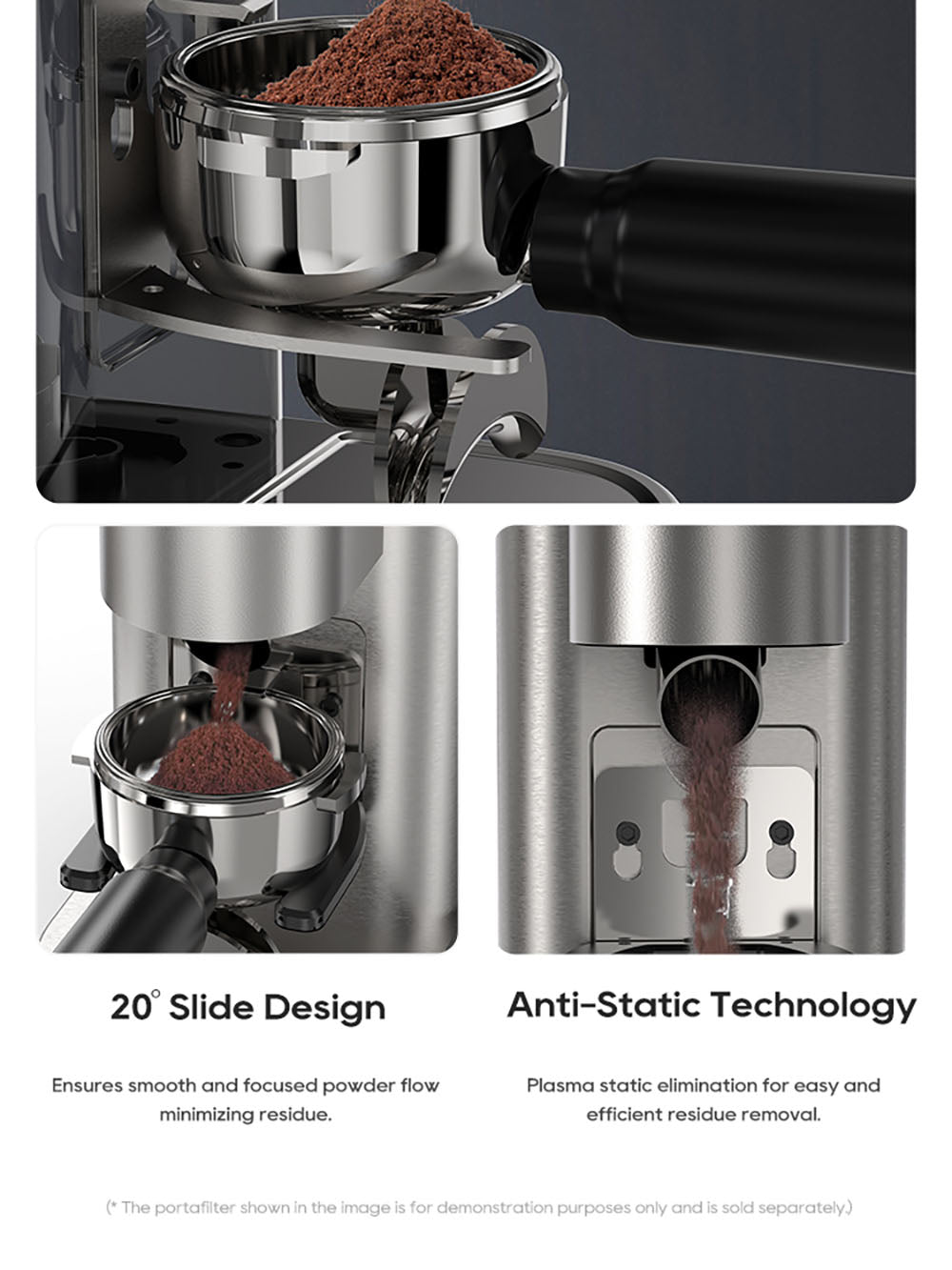 Mlýnek na kávu HiBREW G7, 48 nastavení mletí, antistatická technologie, kónický mlecí kotouč z nerezové oceli, dotykový panel, kompatibilní s portafiltry 51/54/58 mm, mletí kávy bez použití rukou