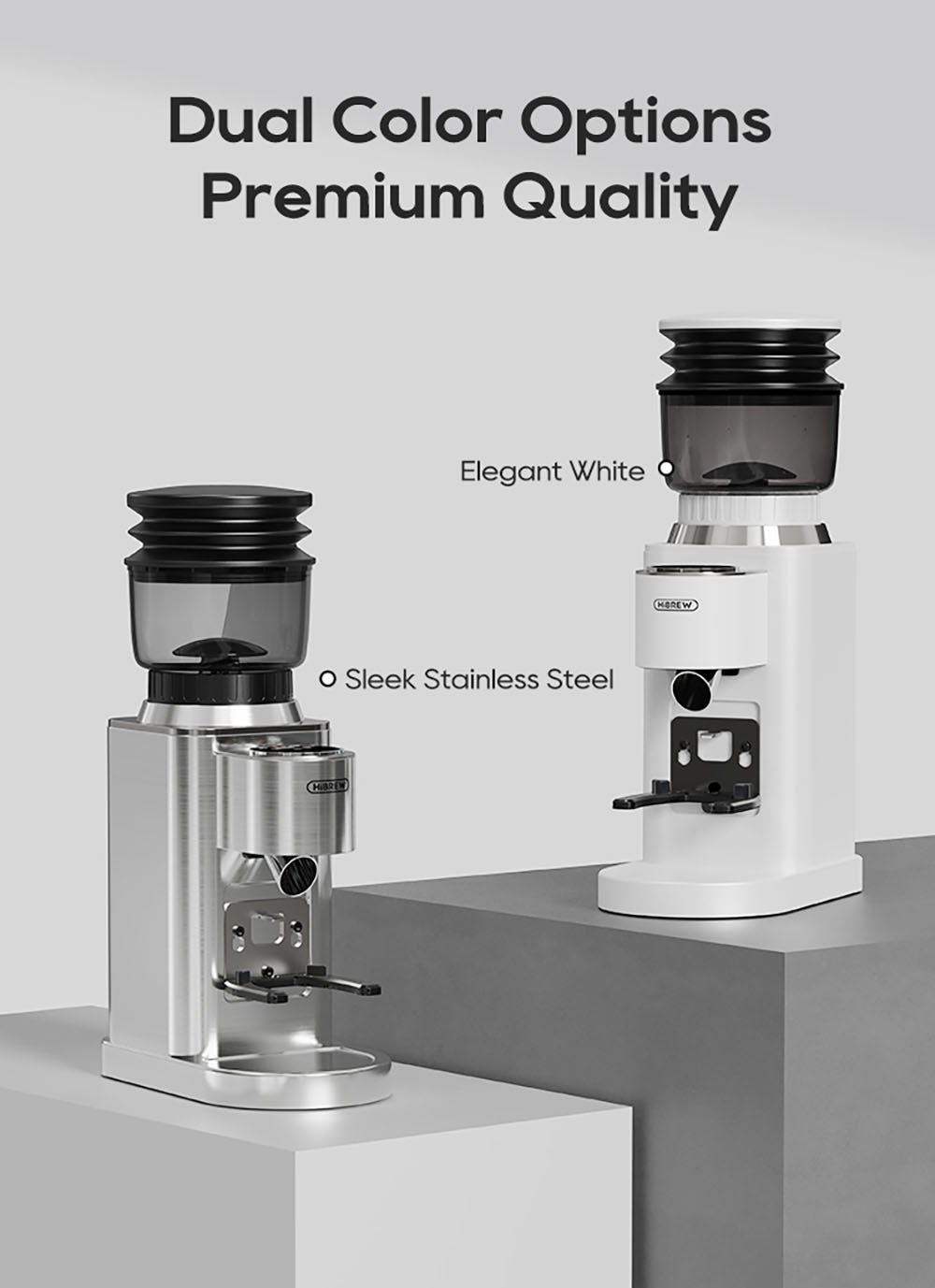 Mlýnek na kávu HiBREW G7, 48 nastavení mletí, antistatická technologie, kónický mlecí kotouč z nerezové oceli, dotykový panel, kompatibilní s portafiltry 51/54/58 mm, mletí kávy bez použití rukou