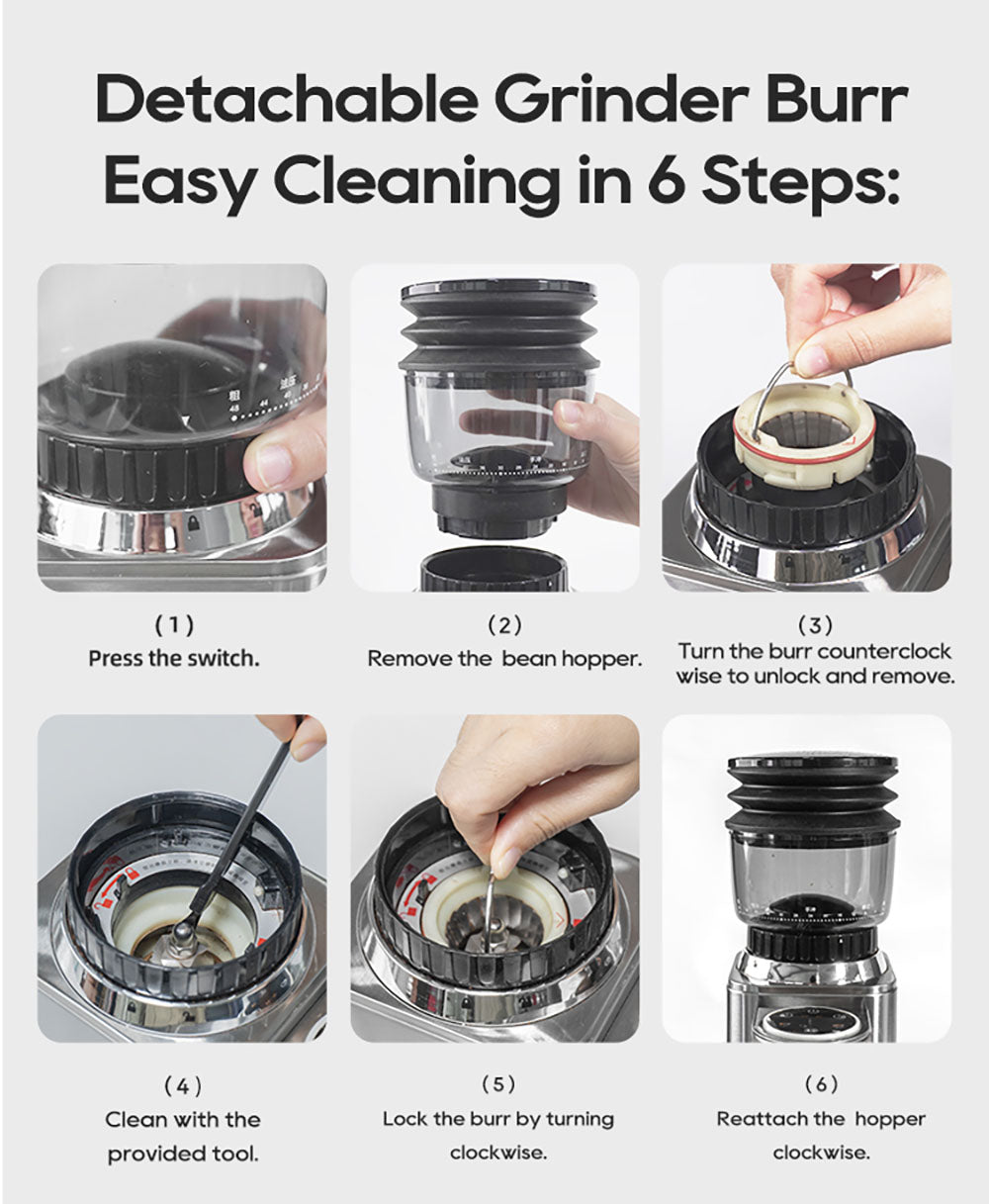 Mlýnek na kávu HiBREW G7, 48 nastavení mletí, antistatická technologie, kónický mlecí kotouč z nerezové oceli, dotykový panel, kompatibilní s portafiltry 51/54/58 mm, mletí kávy bez použití rukou