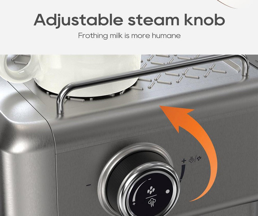 Poloautomatický kávovar HiBREW H10A, tlak 19 barů, napěňovač mléka, nastavitelná teplota, pěchovadlo na kávu 58 mm, džbán 350 ml, ohřívač šálků, kávovar na studenou/horkou kávu