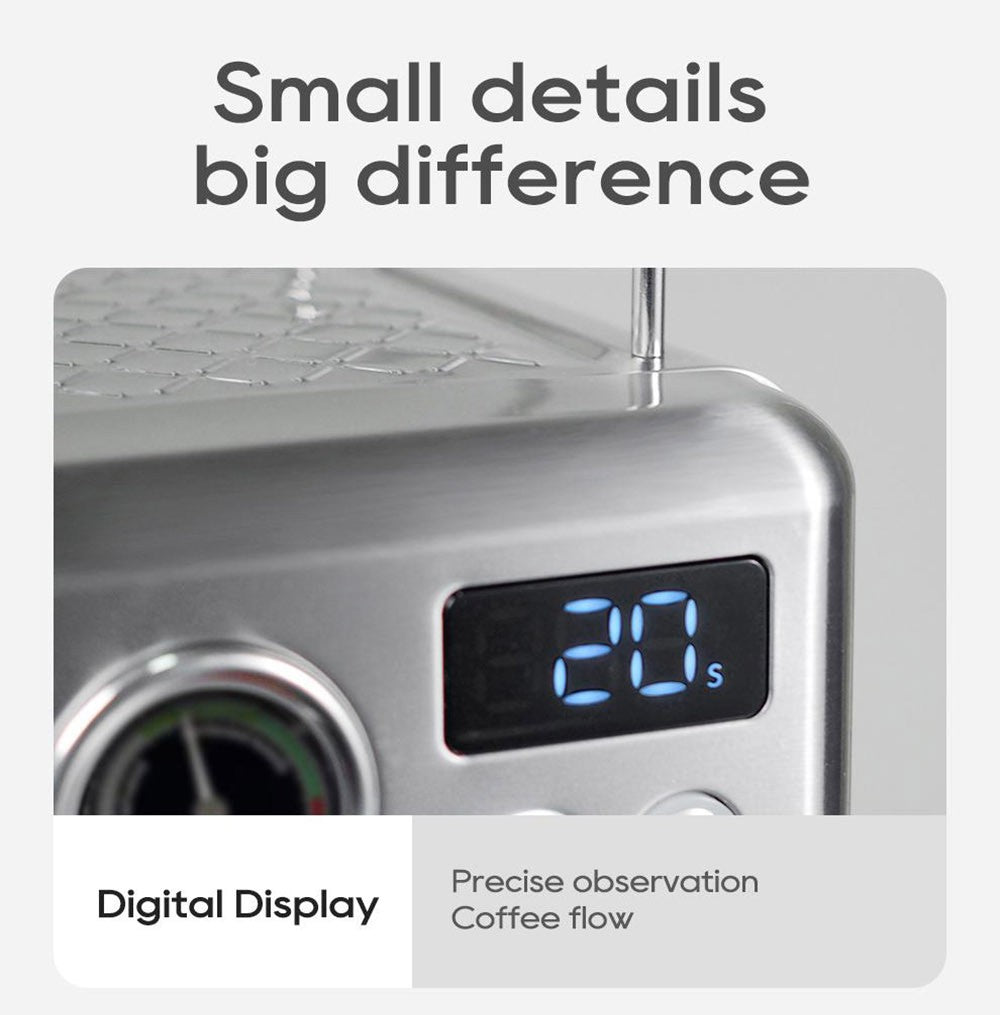 Poloautomatický kávovar HiBREW H10A, tlak 19 barů, napěňovač mléka, nastavitelná teplota, pěchovadlo na kávu 58 mm, džbán 350 ml, ohřívač šálků, kávovar na studenou/horkou kávu