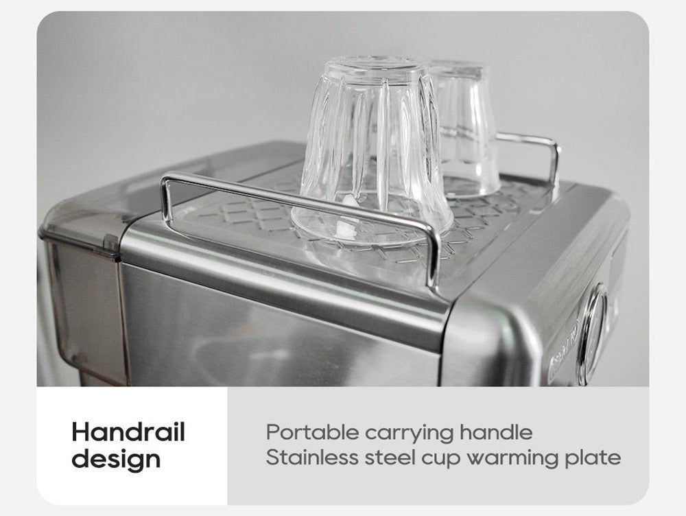 Poloautomatický kávovar HiBREW H10A, tlak 19 barů, napěňovač mléka, nastavitelná teplota, pěchovadlo na kávu 58 mm, džbán 350 ml, ohřívač šálků, kávovar na studenou/horkou kávu