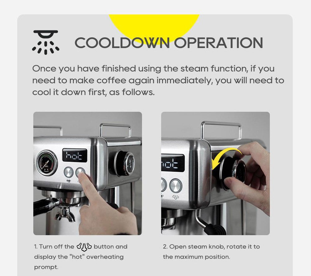 Poloautomatický kávovar HiBREW H10A, tlak 19 barů, napěňovač mléka, nastavitelná teplota, pěchovadlo na kávu 58 mm, džbán 350 ml, ohřívač šálků, kávovar na studenou/horkou kávu