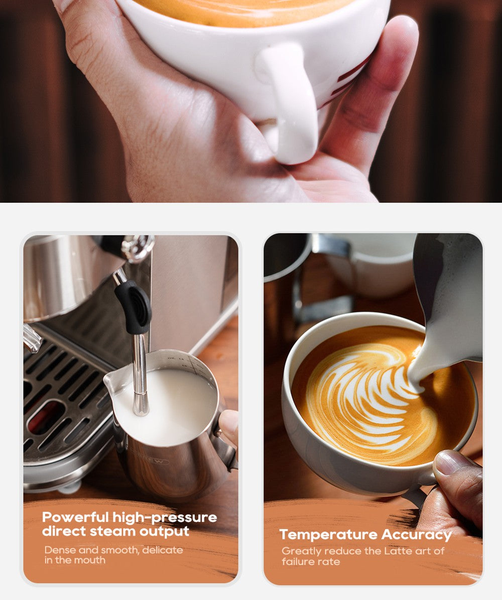 Espresso kávovar HiBREW H10B, tlak extrakce 20 barů, poloautomatický, nastavitelná teplota a objem šálku, rukojeť z hliníkové slitiny 51 mm, odnímatelná nádržka na vodu 1,3 l, stříbrná