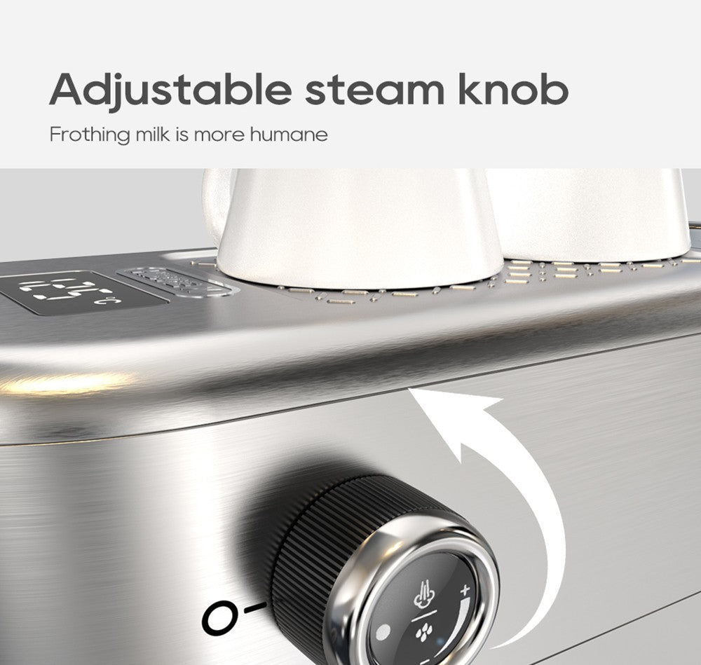 Espresso kávovar HiBREW H10B, tlak extrakce 20 barů, poloautomatický, nastavitelná teplota a objem šálku, rukojeť z hliníkové slitiny 51 mm, odnímatelná nádržka na vodu 1,3 l, stříbrná