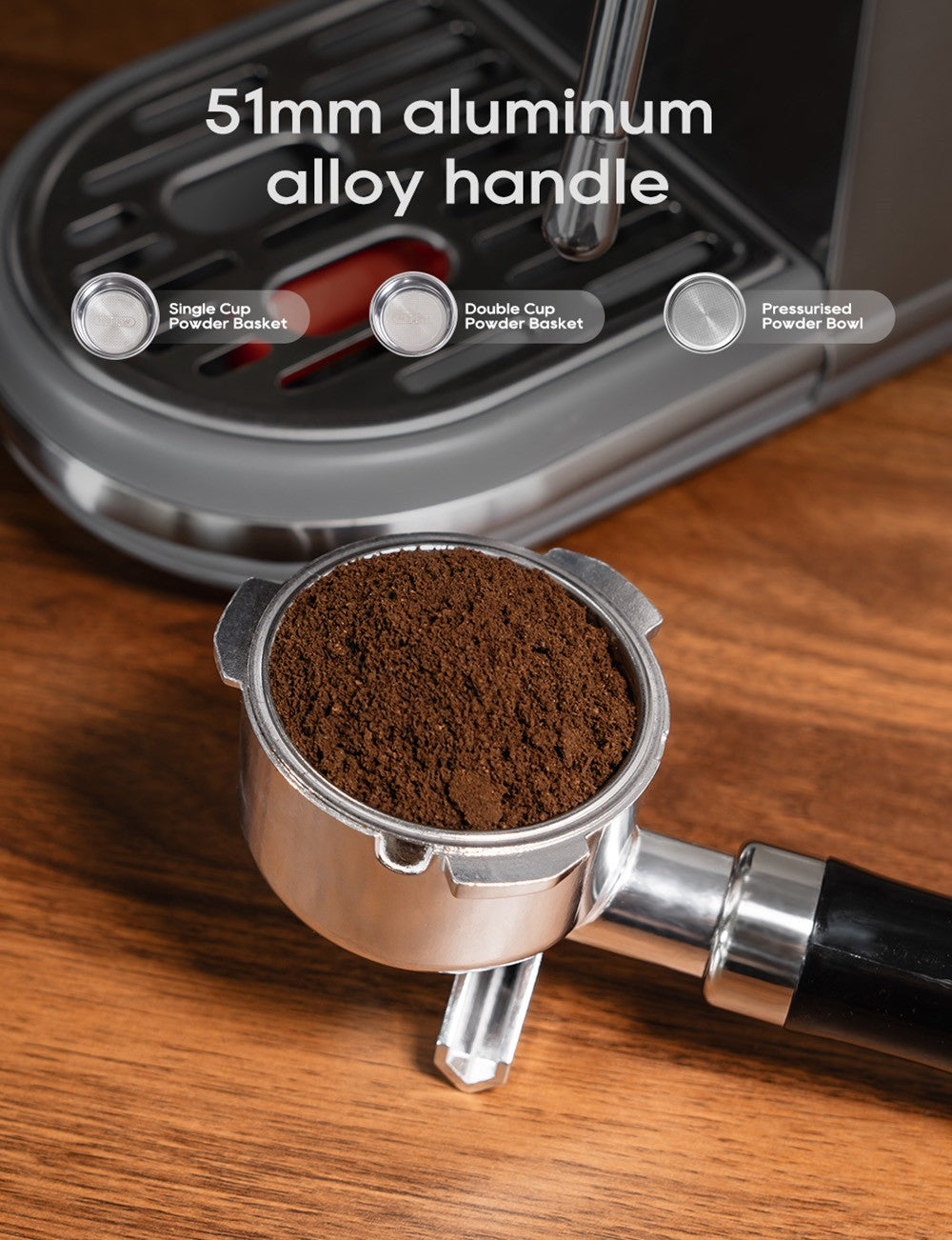 Espresso kávovar HiBREW H10B, tlak extrakce 20 barů, poloautomatický, nastavitelná teplota a objem šálku, rukojeť z hliníkové slitiny 51 mm, odnímatelná nádržka na vodu 1,3 l, stříbrná