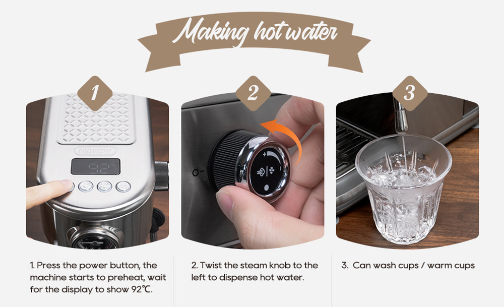 Espresso kávovar HiBREW H10B, tlak extrakce 20 barů, poloautomatický, nastavitelná teplota a objem šálku, rukojeť z hliníkové slitiny 51 mm, odnímatelná nádržka na vodu 1,3 l, stříbrná