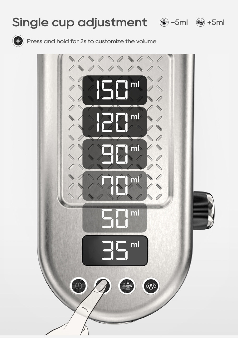 Espresso kávovar HiBREW H10B, tlak extrakce 20 barů, poloautomatický, nastavitelná teplota a objem šálku, rukojeť z hliníkové slitiny 51 mm, odnímatelná nádržka na vodu 1,3 l, stříbrná