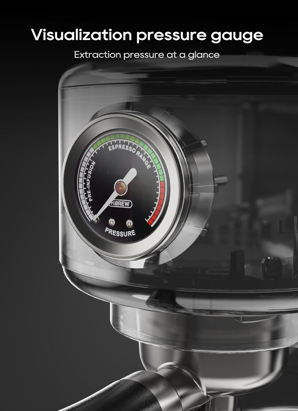 Espresso kávovar HiBREW H10B, tlak extrakce 20 barů, poloautomatický, nastavitelná teplota a objem šálku, rukojeť z hliníkové slitiny 51 mm, odnímatelná nádržka na vodu 1,3 l, stříbrná