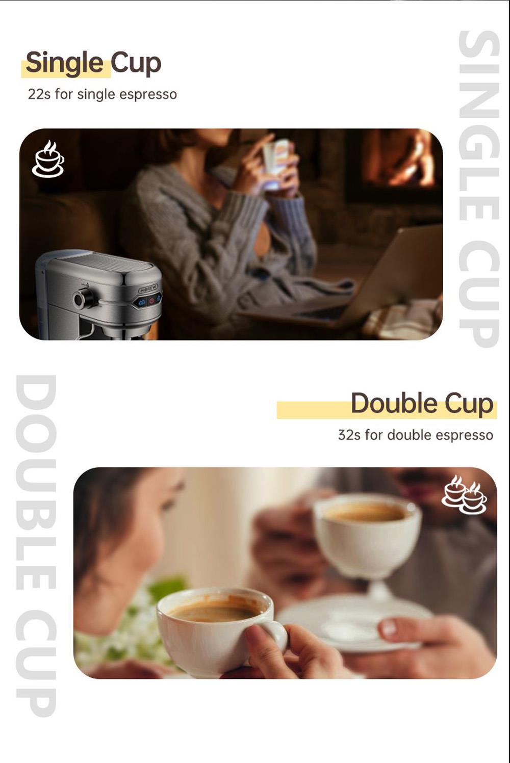 Kávovar HiBREW H11 1450 W, poloautomatický espresso kávovar s tlakem 19 barů, nádržka na vodu 1,1 l, ESE POD prášek pro dvojí použití, horká voda