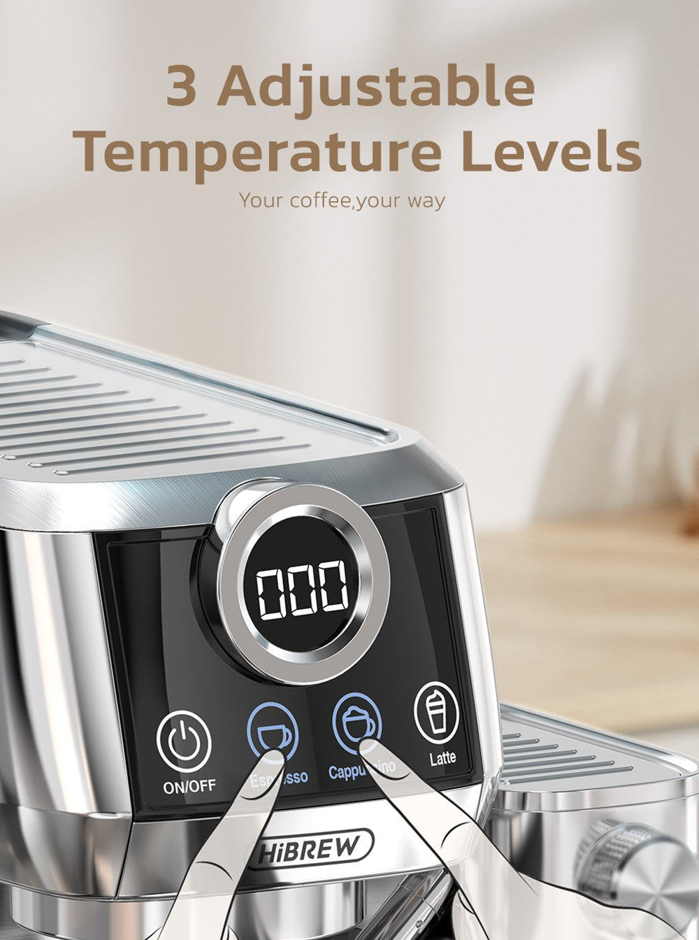 Poloautomatický kávovar HiBREW H13A 3 v 1, 6 režimů přípravy kávy, tlak extrakce 20 barů, odnímatelná nádržka na vodu 1,3 l, rukojeť z hliníkové slitiny 51 mm, systém dvojitého bojleru, 3 nastavitelné teploty