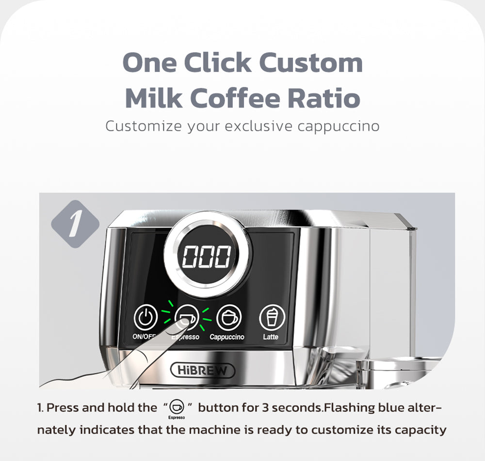Poloautomatický kávovar HiBREW H13A 3 v 1, 6 režimů přípravy kávy, tlak extrakce 20 barů, odnímatelná nádržka na vodu 1,3 l, rukojeť z hliníkové slitiny 51 mm, systém dvojitého bojleru, 3 nastavitelné teploty