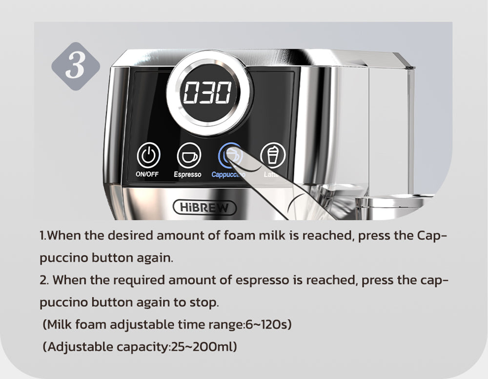 Poloautomatický kávovar HiBREW H13A 3 v 1, 6 režimů přípravy kávy, tlak extrakce 20 barů, odnímatelná nádržka na vodu 1,3 l, rukojeť z hliníkové slitiny 51 mm, systém dvojitého bojleru, 3 nastavitelné teploty